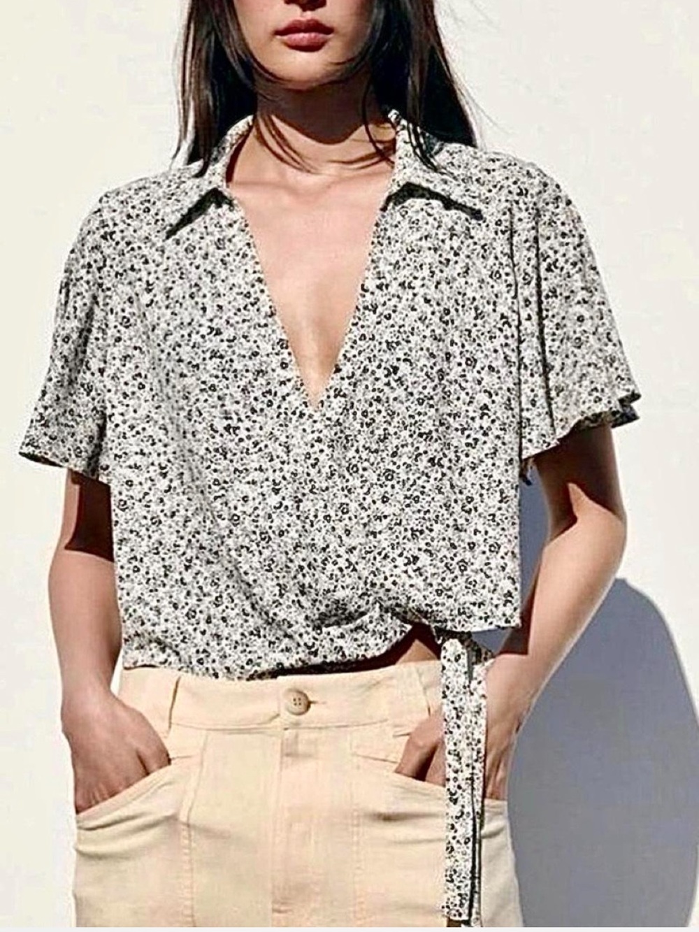 ZARA Black & White Floral Printed Top {Small}